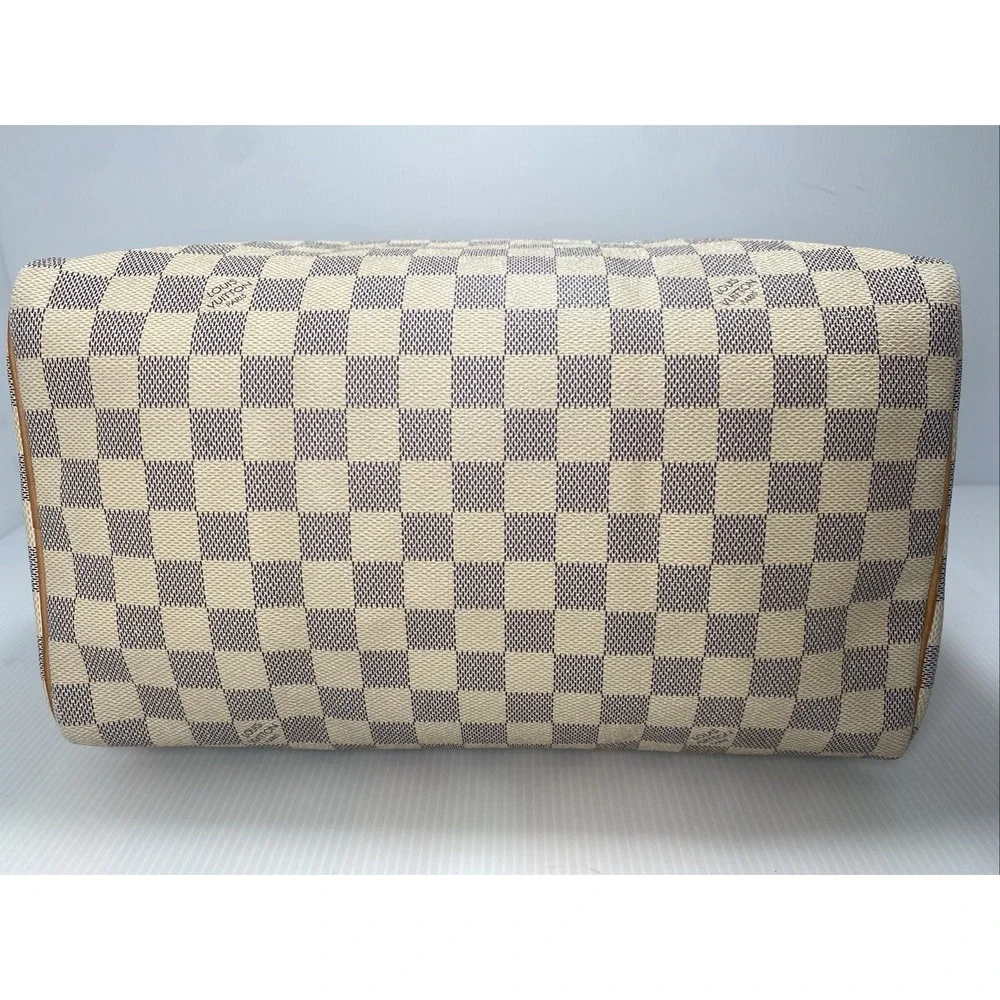 Louis Vuitton Speedy 30 Handbag Damier Azur canvas leather White #SD2111
